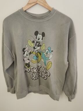 Disney Mickey & Friends Graphic Sweatshirt - Gray Green Vintage Style Medium